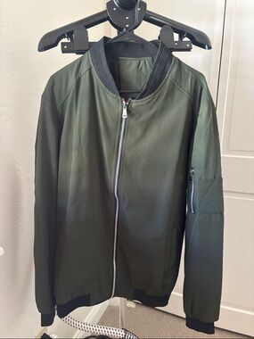 Men's Olive Bomber Jacket with Striped Inner Panel